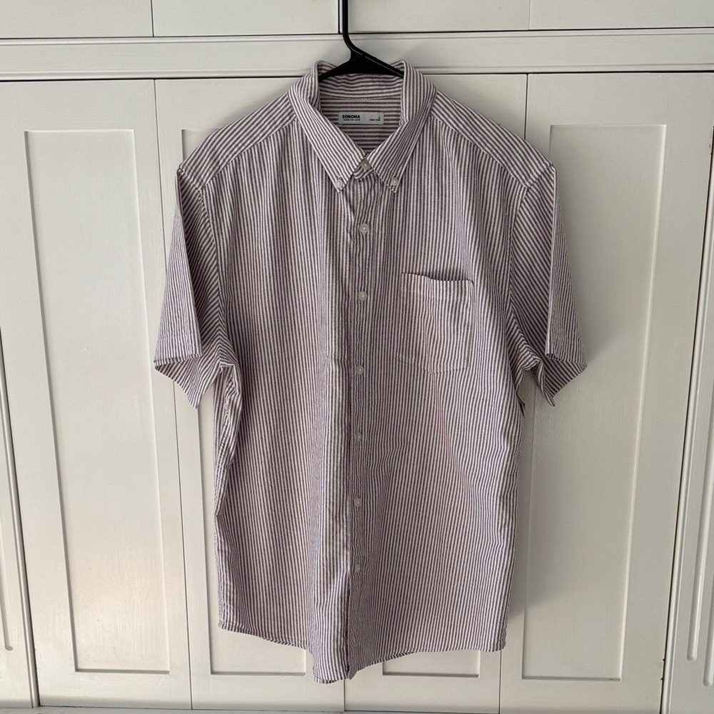 Sonoma Men's Casual Striped Button Down Shirt - Red and White